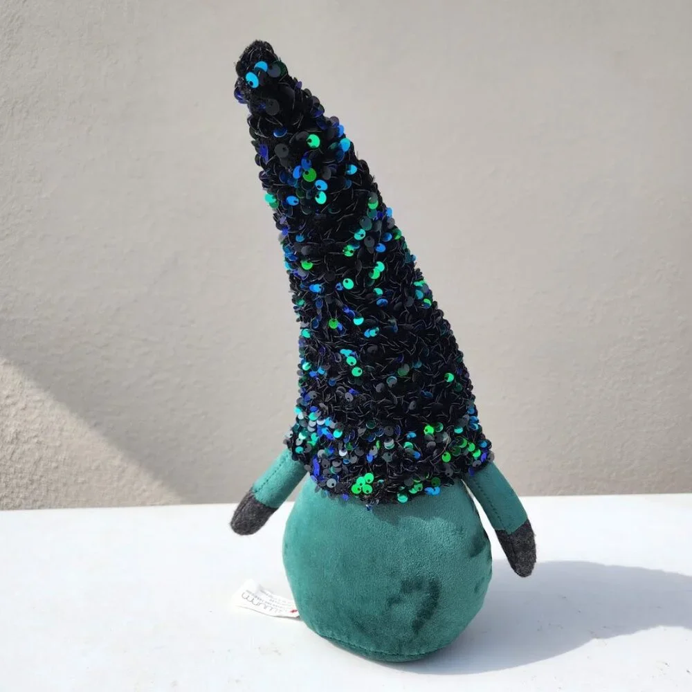Christmas Decor Sequined Hat Gnome Green Weighted Plush Stuffed Animal Plushie N